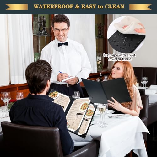 Leather Menu Holder Water Proof Dinner Menu Cover Holder for Restaurant,Hotel,Bar,Cocktails Menu Covers (1, 8.5 x 11 inch (4 Views/ 1 Pack)) - size: 8.5 x 11 inch (4 views/ 1 pack)