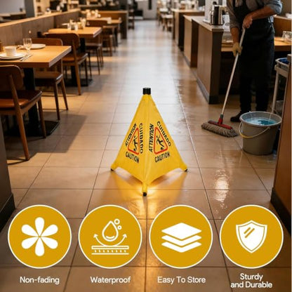 4 Pack 20 Inch Pop Up Wet Floor Signs, Wall Mounted Foldable Safety Signs