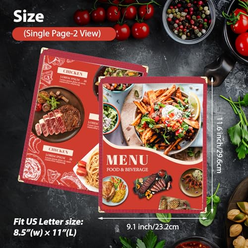 10 Pack 8 View Restaurant Menu Covers, Fits 8.5" x 11" Paper - size: 8.5"x 11" (4 Page, 8 View)