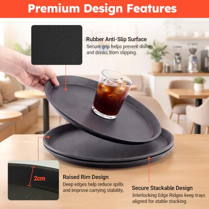 2 Pack 16" Commercial Non-Slip Round Serving Trays, NSF, Black - color: Black, size: 16"