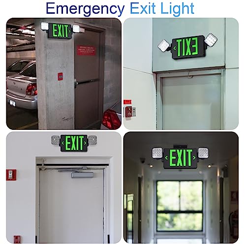 GZRUIYANG Black Housing Exit Sign With Emergency Lights Green, LED Exit Light With Battery Backup, UL 924 Certified, AC 120/277V, Commercial Lights Combo for Business - 2 Pack - color: Black Housing Green Letter, size: 2 Pack