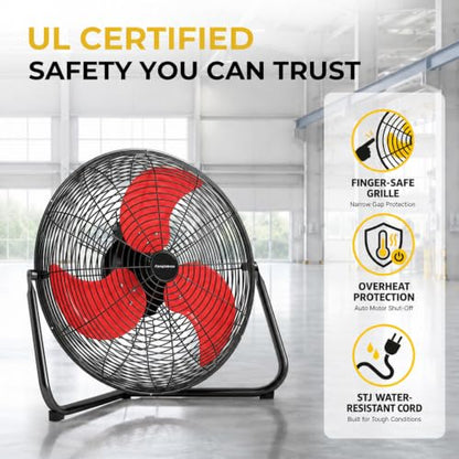18‑Inch Industrial Floor Fan, 5300 CFM, 2‑in‑1 Wall‑Mount & Floor Design - color: Red