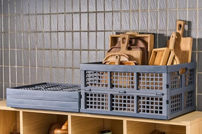 Aebeky 3-Pack Plastic Collapsible Storage Crates-30L,Foldable Plastic Crates for Storage (Gray) - color: Gray