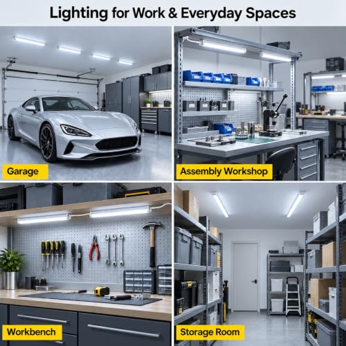 LightingWill T5 Integrated Fixture 4FT, Daylight White 6000-6500K, 20W, Linkable LED Shop Light, LED Ceiling and Under Cabinet Light,Corded Electric with Built-in ON/Off Switch, 4 Pack - color: Daylight White, size: 4FT-4Pack
