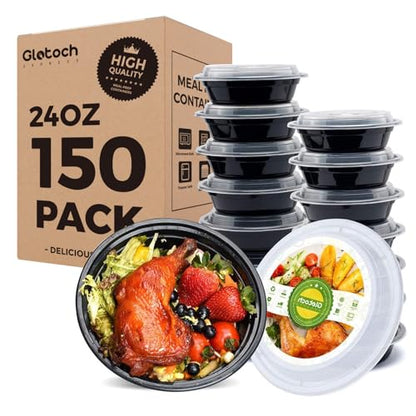 Glotoch Round Meal Prep Containers Bowls with Lids, 16 oz, 50 Pack - color: 24OZ-150Pack