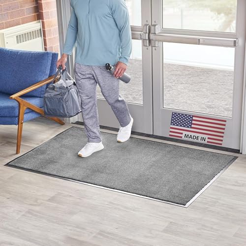 Consolidated Plastics Economy Indoor/Outdoor Entrance Floor Mat with Non-Slip Vinyl Backing, Absorbs Water, 18 Oz Heavy Duty Carpet Rug Commercial Grade (3' x 4', Gray) - color: Grey, size: 3' x 4'