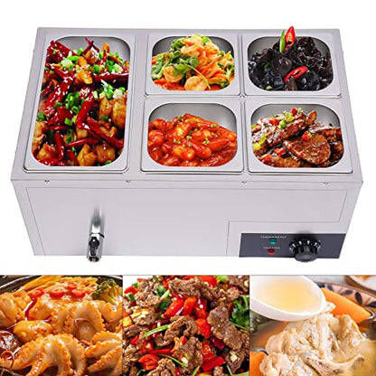5 Pan Commercial Food Warmer Countertop with Lids, Electric Food Warmer Steam Table, 600W Professional Buffet Servers and Warmers Stainless Steel Buffet Bain Marie with 86-185°F Temp Control - color: 5 Pan
