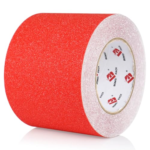 BOMEI PACK Anti Slip Traction Tape,4 Inch x 33 Ft,Heavy Duty Non Slip Tape,Grip Tape for Stairs, Tread Step, Indoor & Outdoor Use,Waterproof Stairs Non Skid Treads (Red) - color: Red