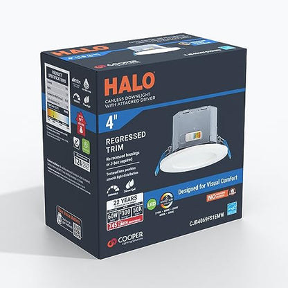 HALO 4" 600LM Canless LED Downlight 5CCT w/Attached JBOX, Dimmable - size: 4 inch 1PK