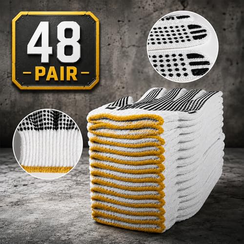 Winterlace 48 Pairs Cotton Grip Work Gloves Bulk Safety Protection Non-Slip PVC Rubber Dots Garage Construction Warehouse - color: 48 Pairs - Black Dots