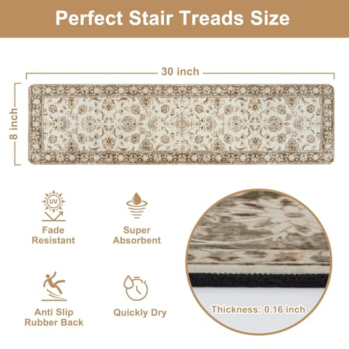 OJIA Vintage Stair Treads Non-Slip Stair Runners for Wooden Steps 15PCS - color: Beige, size: 30" x 8"