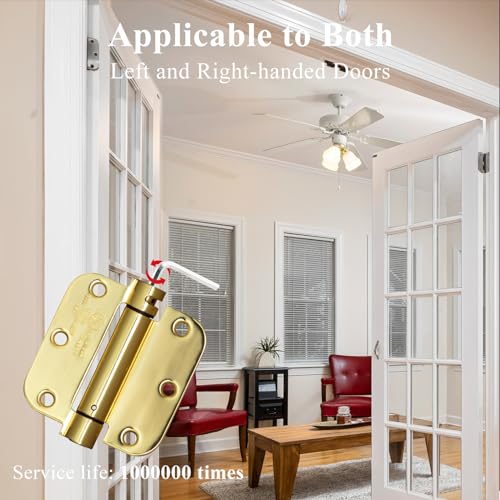 Sophia 4 Pack Self-Closing Door Hinge 3.5 Inch Rounded 5/8 Radius, Spring Loaded Hinges Adjustable Tension, Automatic Door Closer Hinge for Interior Exterior Residential Standard Indoor Doors, Gold - color: Polished Brass, size: 4 Pack