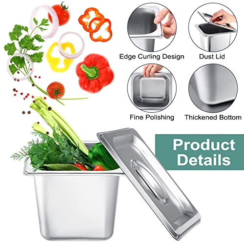 8 Pack Stainless Steam Hotel Pan 6 Deep Steam Table Pan with Lid 0.8 mm Thick Stainless Steel Restaurant Anti Clogging Steamer for Party, Restaurant, Hotel(1/6 Size) - size: 1/6 Size