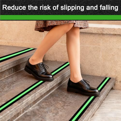 Glow in Dark Anti Slip Tape, 2" x50FT Heavy Duty Waterproof Safety Grip Tape for Stairs, Pool, Bathroom - Black & Glow Stripe Indoor/Outdoor Multi-Purpose Traction Tape - size: 2IN x 50FT
