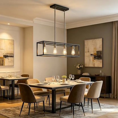 Black&Brushed Nickel Kitchen Light Fixtures Farmhouse Rectangle Chandeliers Dining Room Light for Dining Rooms, Light Fixture Matte 4-Light Industrial Pendant Lighting - color: Black & Brushed Nickel, size: 4 Lights