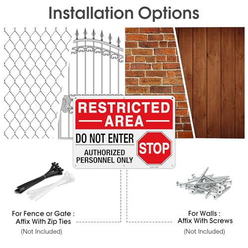 GicnKeuz "Restricted Area - Do Not Enter, Authorized Personnel Only" Metal Signs, 10 x 7 Inches Reflective Aluminum Signs, Fade Resistant/Waterproof, Easy to Install, Outdoor Use (2-Pack) - color: 10 x 7 Inches 2 pack