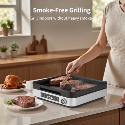 COOKTRON Portable Induction Cooktop with Griddle Pan, 1800W, Silver - size: Single Induction Cooktop with Grill Pan