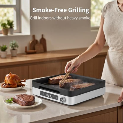COOKTRON Portable Induction Cooktop with Griddle Pan, 1800W, Silver - size: Single Induction Cooktop with Grill Pan