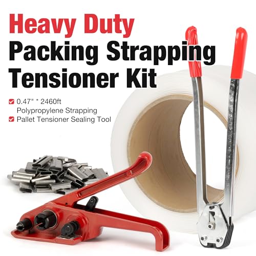 U.S. Solid Heavy Duty Packing Strapping Tensioner Kit 150 Metal Seals, 0.47" x 0.03" x 2460ft Polypropylene Strapping, Pallet Tensioner Sealing Tool - color: white