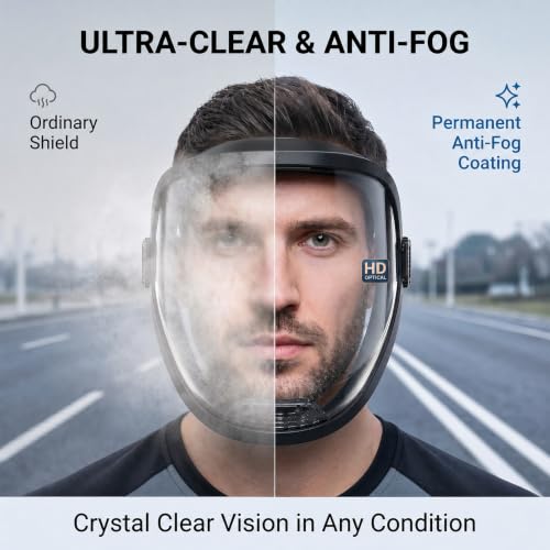 UCC LIFE Full Face Protective Shield Anti-Fog Impact Resistant Adjustable Mask (Black) - color: Black