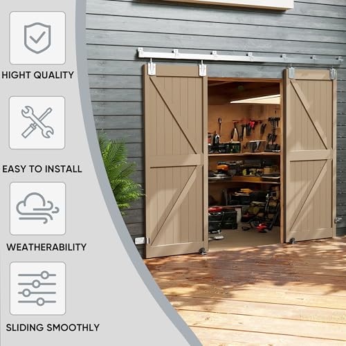 JUBEST 16FT Box Rail Exterior Barn Door Hardware Kit, Heavy Duty Sliding Door Track Kit Wall Mount Door Hardware Kit for Two Doors System(Doors Not Included), Silver - size: 16FT(for 2 door)