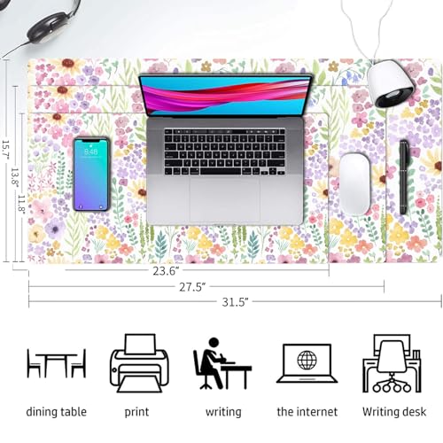 Floral Desk Mat, Cute Flower Large Mouse Pad, Purple 23.6"x11.8" - color: A Flowers - Purple Green, size: 23.6" x 11.8"