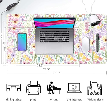 Floral Desk Mat, Cute Flower Large Mouse Pad, Purple 23.6"x11.8" - color: A Flowers - Purple Green, size: 23.6" x 11.8"