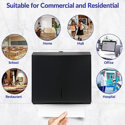 Stardrix Paper Towel Dispenser Wall Mount, Matte Black Stainless Steel Commercial Paper Towel Holder with Lock, Large Capacity 250 C Fold/300 Multifold Towels (Pack of 2) - color: Black, size: 250 C Fold/300 Multi-Fold with Lock (Pack of 2)