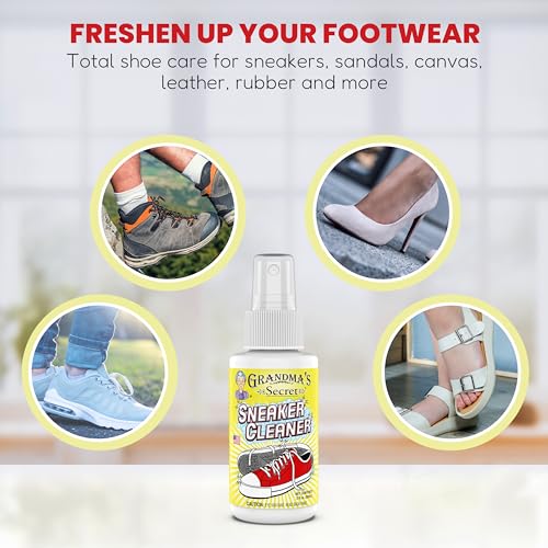 Grandma's Secret Sneaker Cleaner - for Rubber, Canvas, Leather, Stain Remover Spray Removes Dirt, Grime, Grass - Cleaner for Outdoor Shoes, Slippers, Moccasins - 16oz & 3oz Combo - size: Combo Pack, style: Sneaker Cleaner