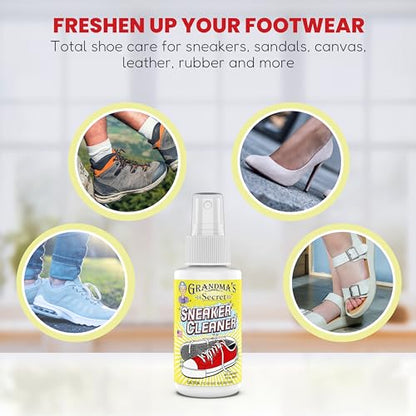 Grandma's Secret Sneaker Cleaner - for Rubber, Canvas, Leather, Stain Remover Spray Removes Dirt, Grime, Grass - Cleaner for Outdoor Shoes, Slippers, Moccasins - 16oz & 3oz Combo - size: Combo Pack, style: Sneaker Cleaner