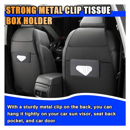 2PCS Leather Sun Visor Tissue Holder, Napkin Dispenser, Mask Holder with Refill - Universal Car Accessory (Black)