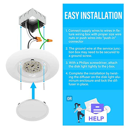 ZAGO 5CCT Switchable 6 Inch LED Disk Light: Surface Mount Low Profile Recessed Retrofit Ceiling Fixture for J Box, 4 Packs, Dimmable, 120V, 15W, 920LM, CRI>80, ETL, Wet Location - color: 5CCT Switchable White-4pack