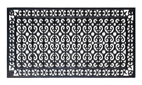 A1 Home Collections 23-LB Heavy Duty Rubber Doormat 30"×60" - Won't Blow Away | Outside Front Door Mat, Mud Dirt Scraper, Non-Slip Drainage Mat for Entryway Patio Garage, All-Weather, 100% Rubber Mats - color: Black Estate Large, size: 2'6" x 5' (Rectangu