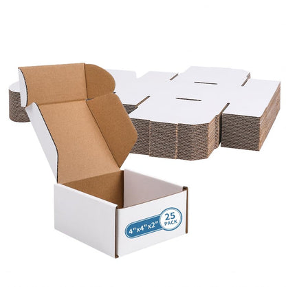 Fishat 4" x 4" x 2" White Corrugated Cardboard Shipping Boxes Set of 25 - size: 4" x 4" x 2"