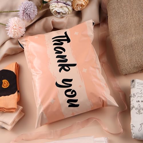 10x13 Inch Poly Mailers, Peach Pink Thank You, 100 Pack Self Sealing - color: Pink Thank You