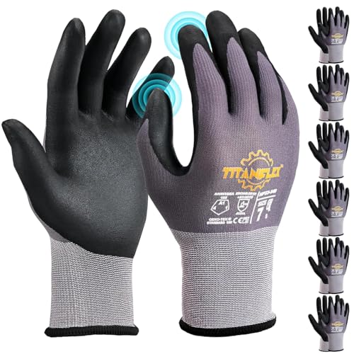 TitanFlex Work Gloves, MicroFoam Nitrile Coated, Seamless Knit Nylon - color: 6 Pairs, size: Medium