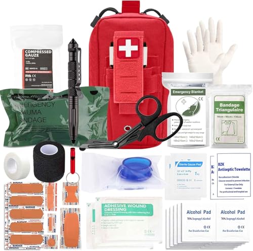 Ifak Med Trauma Kit, Molle Tactical Emergency First Aid Kit,Red Military Survival Molle EMT Medical Kit Refill Supplies Fot Duty Belt - color: RED