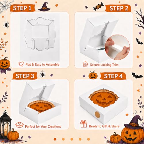20 Pack Halloween Pie Boxes With Window, 9x9x3 Inch Bakery Boxes - color: White