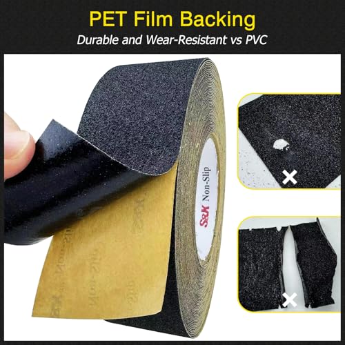 S&X Anti Slip Tape 2in x 60ft Grip Tape for Stairs, Ramps & Decks, Black - color: Black, size: 2" X 60'