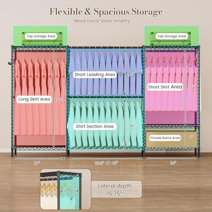 Golpart Heavy Duty Clothing Rack with Adjustable Shelves Clothes Wardrobe - color: Black, size: 15"DX(70-88)"WX74.5"H