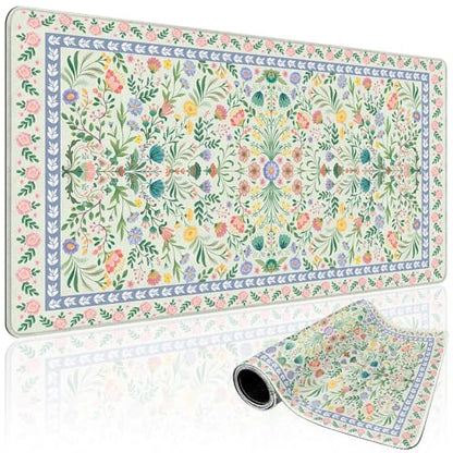 Green Floral Desk Mat Large Mouse Pad 31.5"x15.7" Non-Slip - color: Green Floral