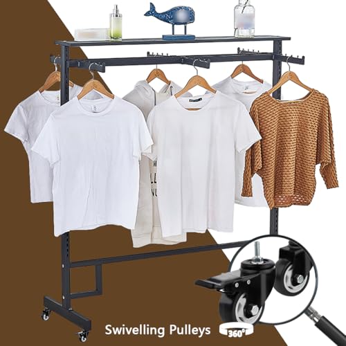 Black Clothing Racks with Removable 6/8 Arms Floor Standing Metal Garment Rack with Wheels Heavy Retail Display Racks Shirt Clothes Display Stand for Boutiques (59 * 19.6 * 61.02in) - size: 59*19.6*61.02in
