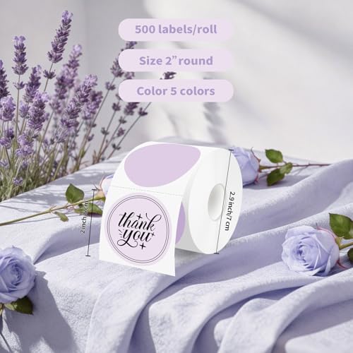 500 Labels/Roll 2" Purple Round Thermal Labels, Waterproof Circle Blank Thermal Sticker Compatible with Direct Thermal Label Printers for DIY Logo Designs, Thank You, Small Business - color: Purple Gradient, size: 2 Inch