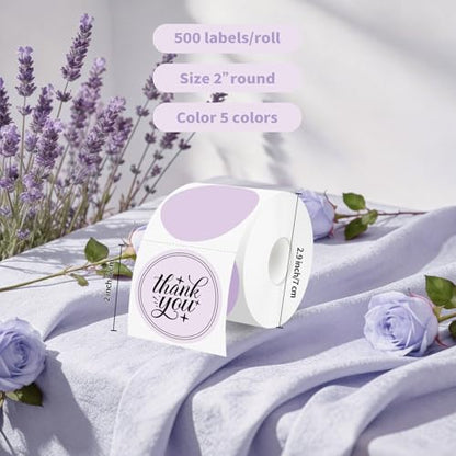 500 Labels/Roll 2" Purple Round Thermal Labels, Waterproof Circle Blank Thermal Sticker Compatible with Direct Thermal Label Printers for DIY Logo Designs, Thank You, Small Business - color: Purple Gradient, size: 2 Inch