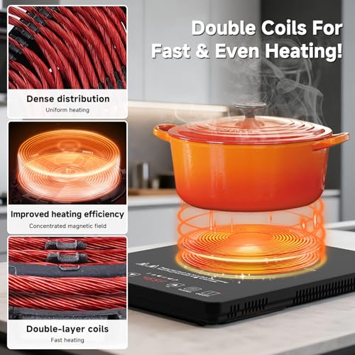 AMZCHEF Portable Induction Cooktop with 4 Preset Menus, 20 Temperature & Power Settings,1800W Countertop Burner, Safety Functions,4H Timer, Electric Hot Plate for Kitchen, RV, Apartment, Room
