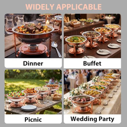 4-Pack Rose Gold Chafing Dishes for Buffet – 6QT 304 Stainless Steel Complete Food Warmer Set with Lids, Water Pans & Fuel Holders, Ideal for Weddings, Parties & Events - color: Rose Gold