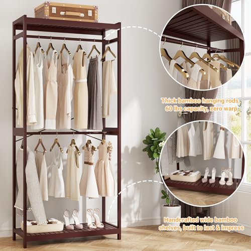 Homykic Bamboo Clothing Rack with Shelves, 33.5” Wide Clothes Rack, 78.8” H - color: Espresso, size: Standard