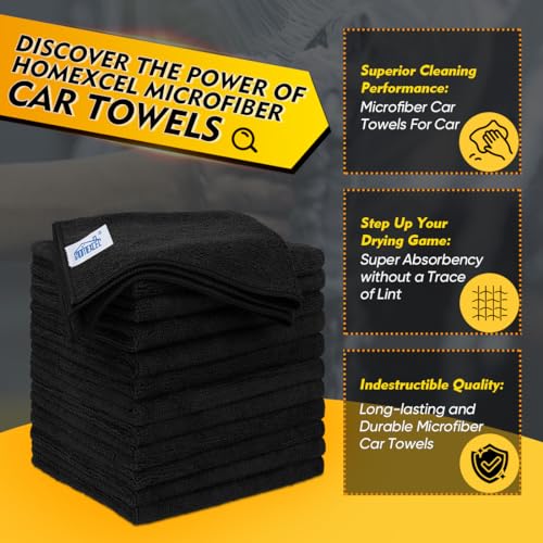 HOMEXCEL Black Microfiber Cleaning Cloth 200 Pack, 11.5 x 11.5 inch Bulk Shop Towels | Reusable Cleaning Rags for Cars, Kitchen, Window, Garage and House, Ultra Absorbent, Lint Free, Streak Free - color: Black, size: 11.5 x 11.5 Inch