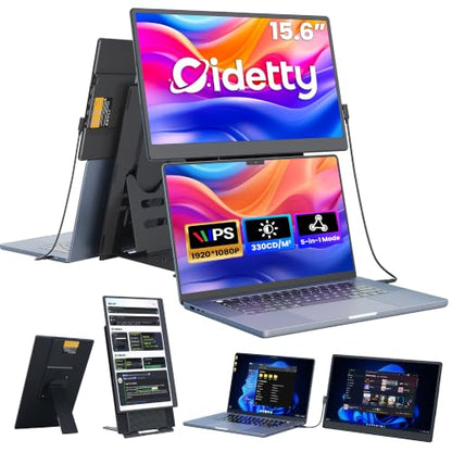 CIDETTY Laptop Screen Extender 15.6", FHD 1080P Detachable Monitor Portable - color: 15.6” Black