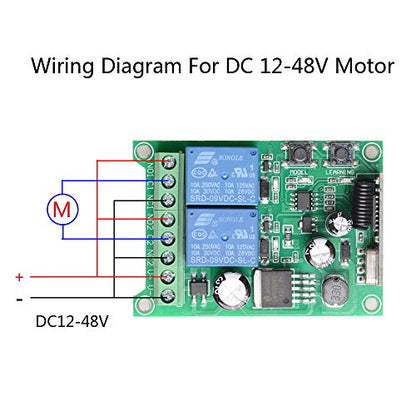 DC 12V 24V 36V 48V Wide Voltage RF Wireless Remote Light Switch 2 Channel 433Mhz Wireless Receiver with Transmitter, 12-48V Momentary 10A Relay Switch for Widely Used Home Smart